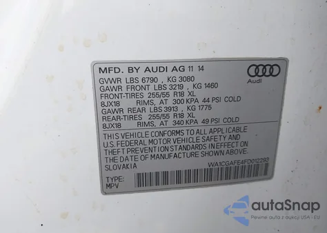 2015 Audi Q7 3.0T Premium z USA, uszkodzony, nr VIN WA1CGAFE4FD012293